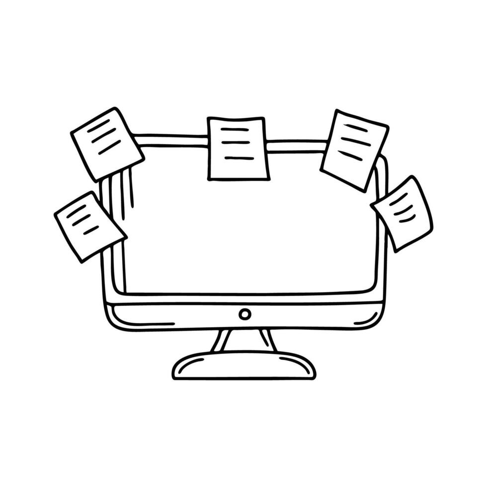 Sticky notes arranged around the edges of a monitor screen vector