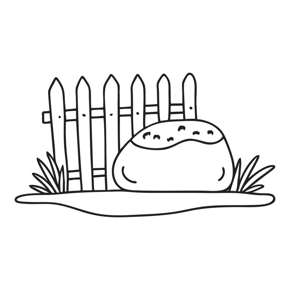 A stone with moss beside a wooden fence vector