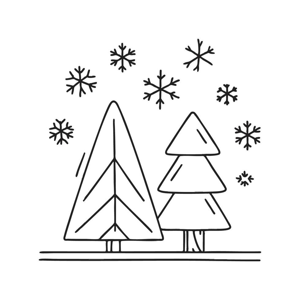 A snowflakes falling around a pine tree vector