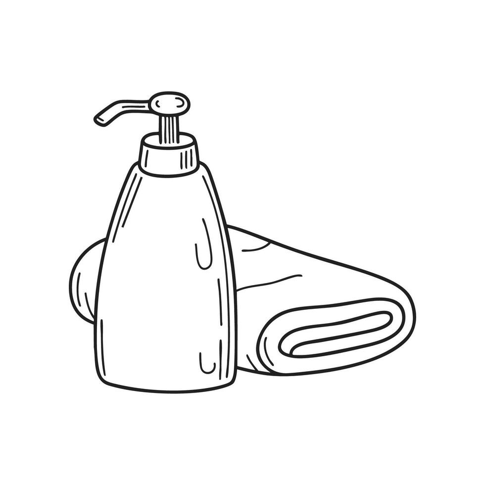 A soap dispenser resting next to a towel vector
