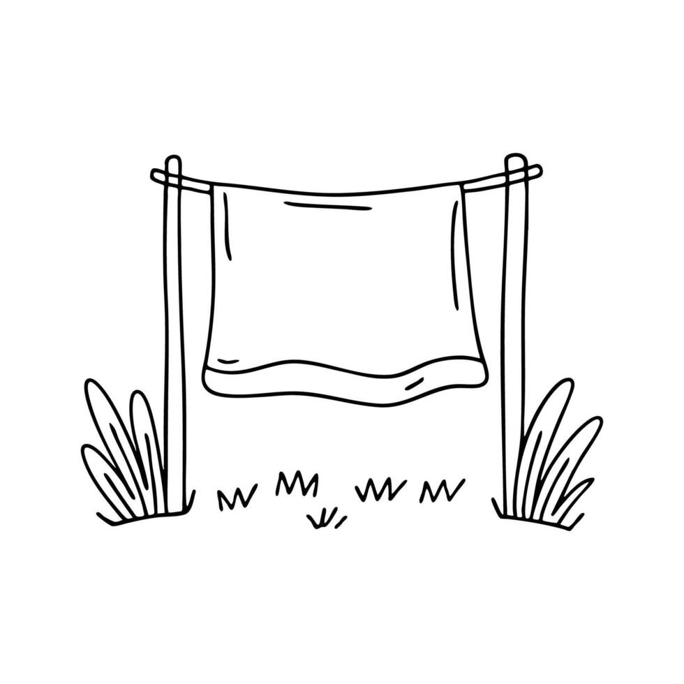 A sheet hanging loosely from a clothesline in the backyard vector