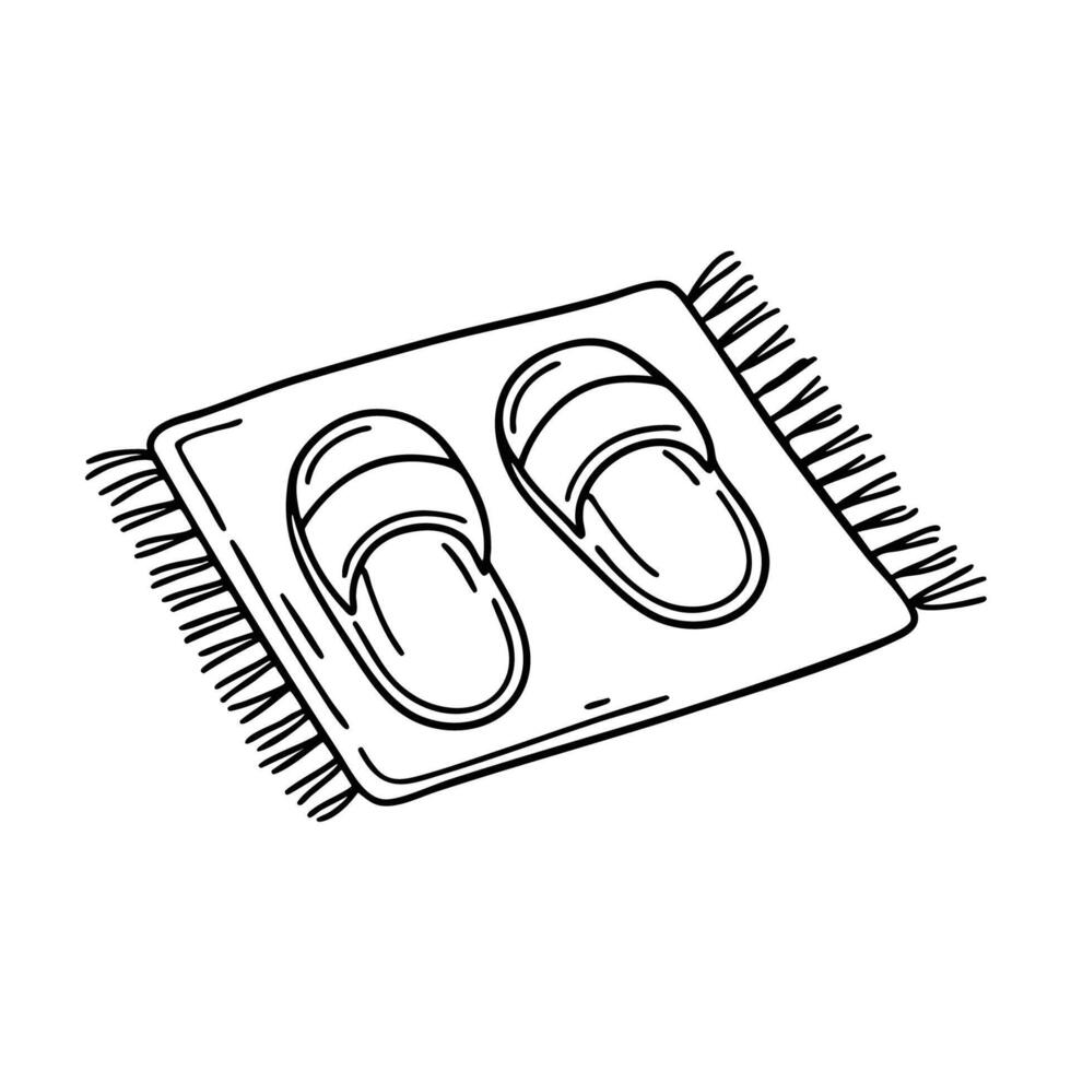 A pair of slippers lying on a door mat vector