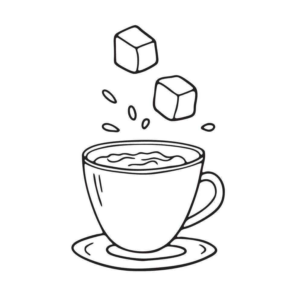 Two sugar cubes dropping into a glass of hot drink vector
