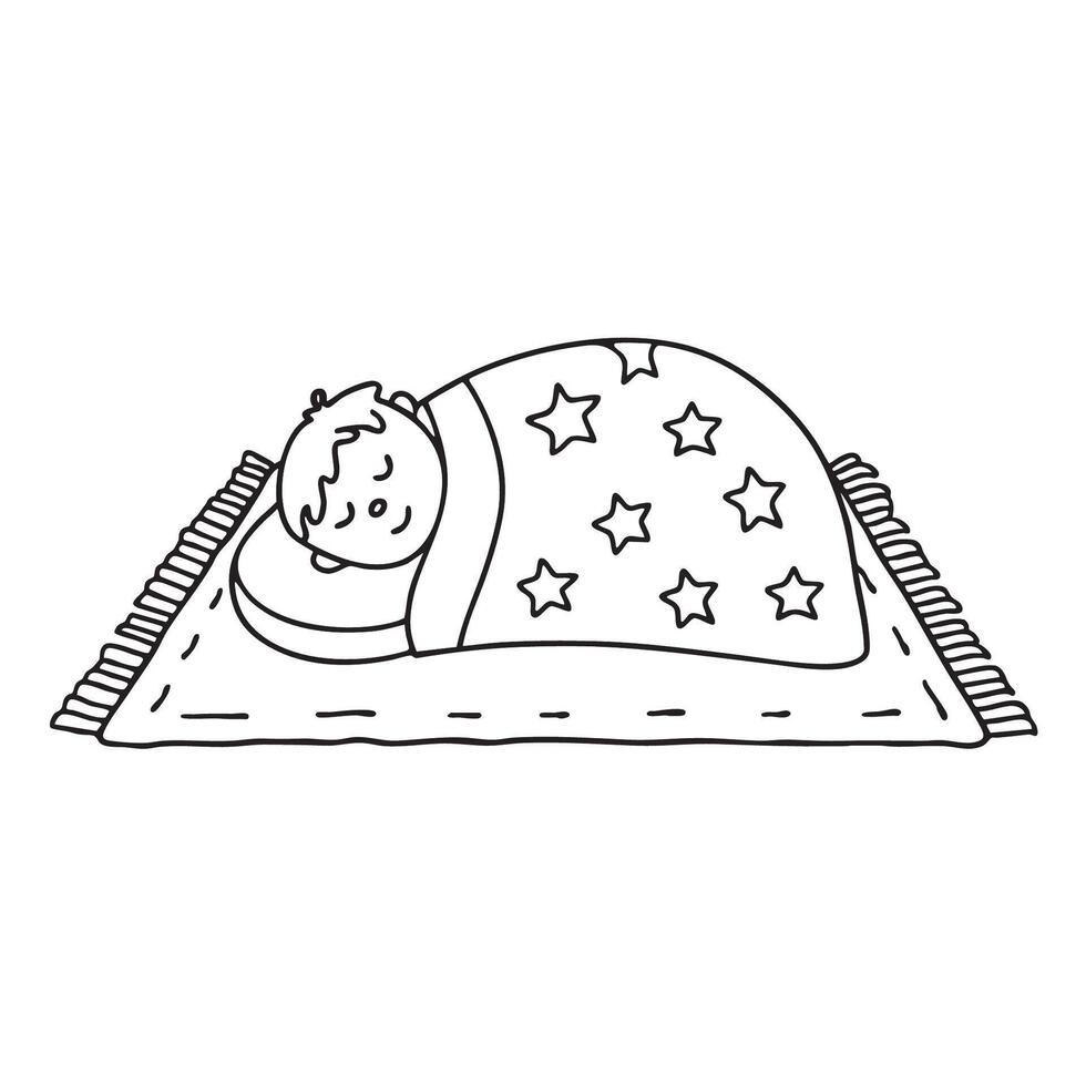 A child sleeping under a star patterned blanket vector