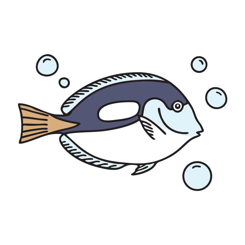 A surgeonfish near bubbles in clear tropical water vector