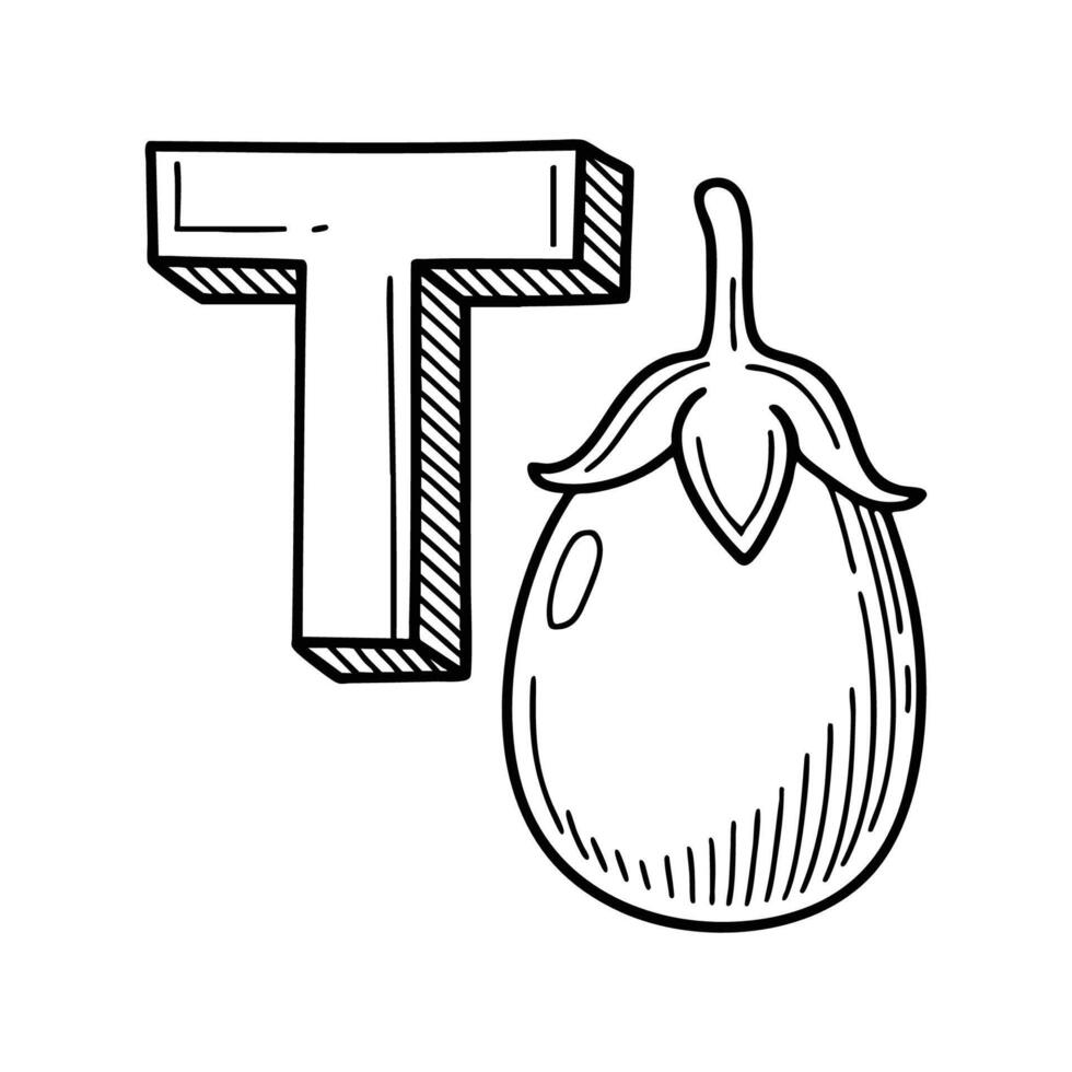 An illustration of letter T stands for Thai eggplant vector