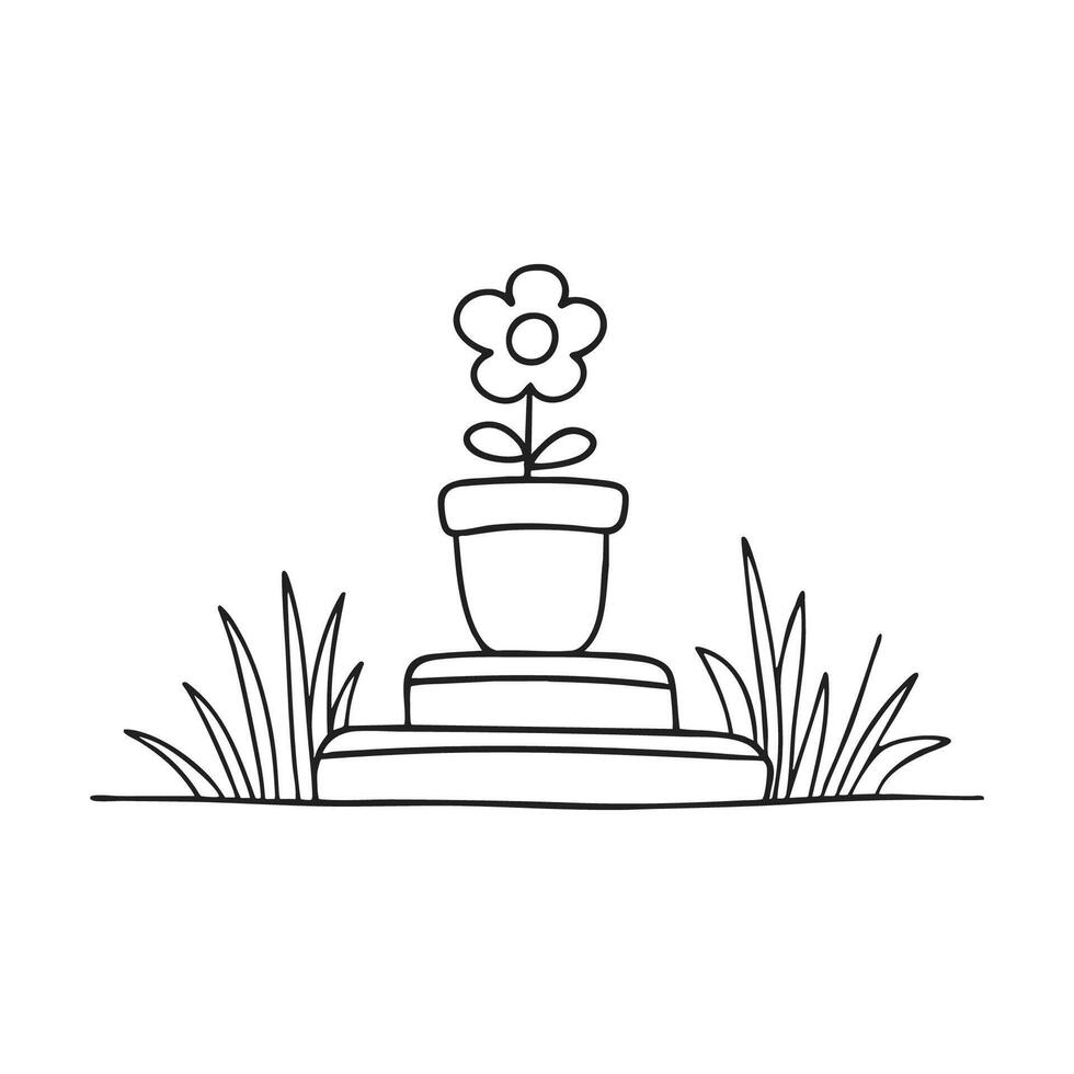 A flower on pot resting on the top stone step vector