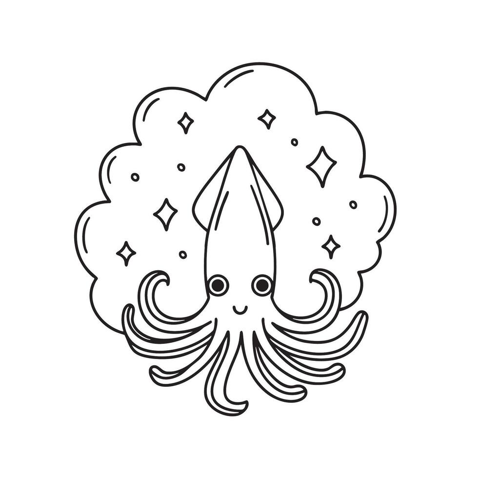 A squid with ink cloud behind in deep ocean vector