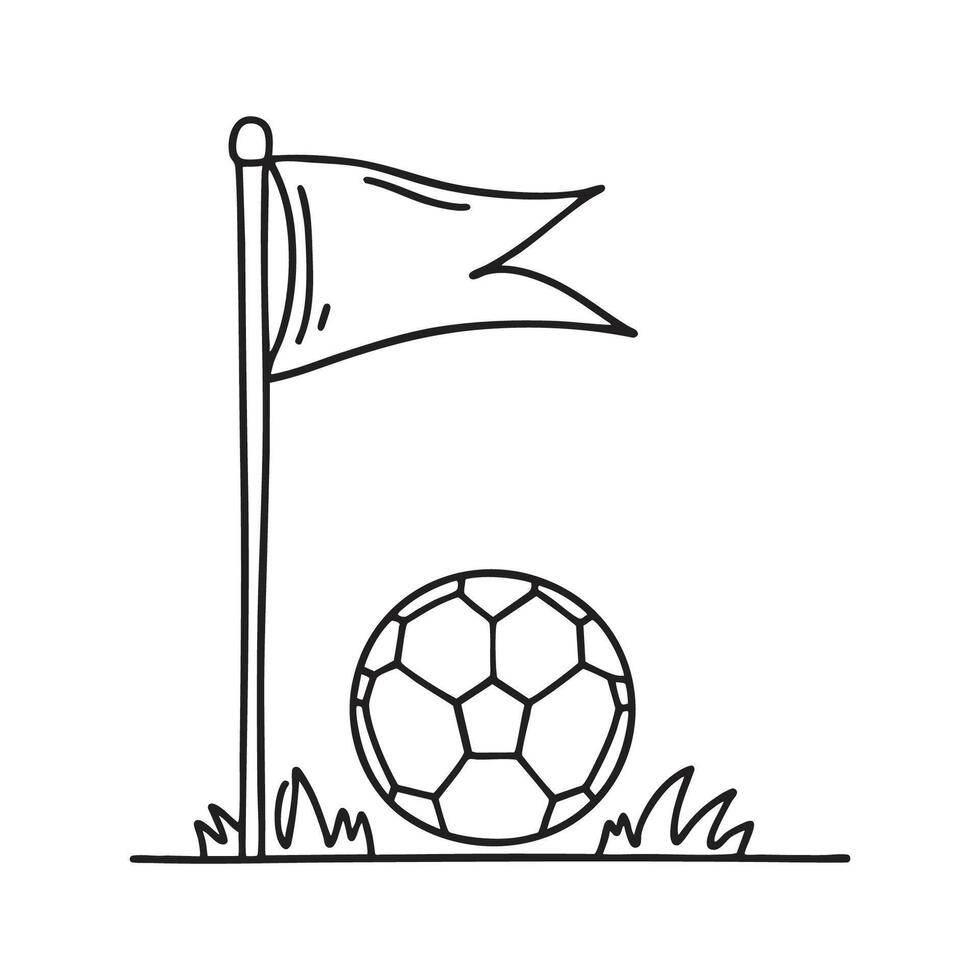 A soccer ball placed at the corner of the field beside a flag vector