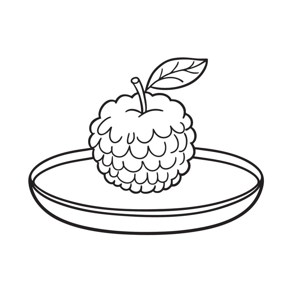Sugar apple with stem and leaves on a round plate vector