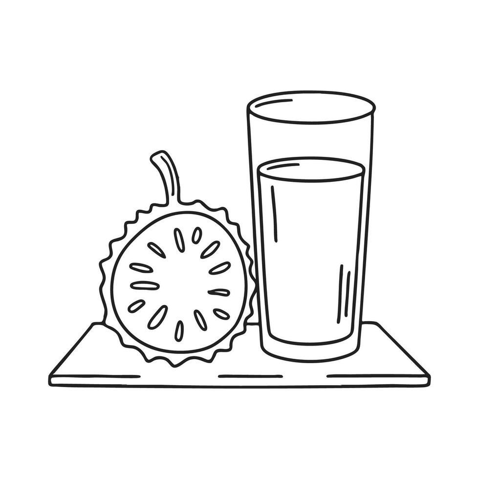 A soursop resting on a glass of fresh juice vector