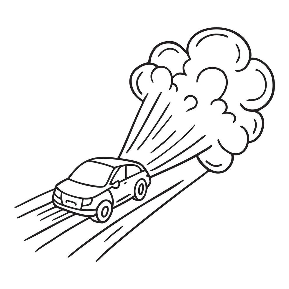 A cloud of smoke behind a moving car on a dusty road vector
