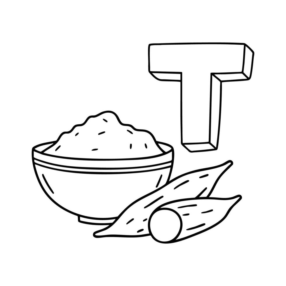 An illustration of letter T stands for Tapioca vector
