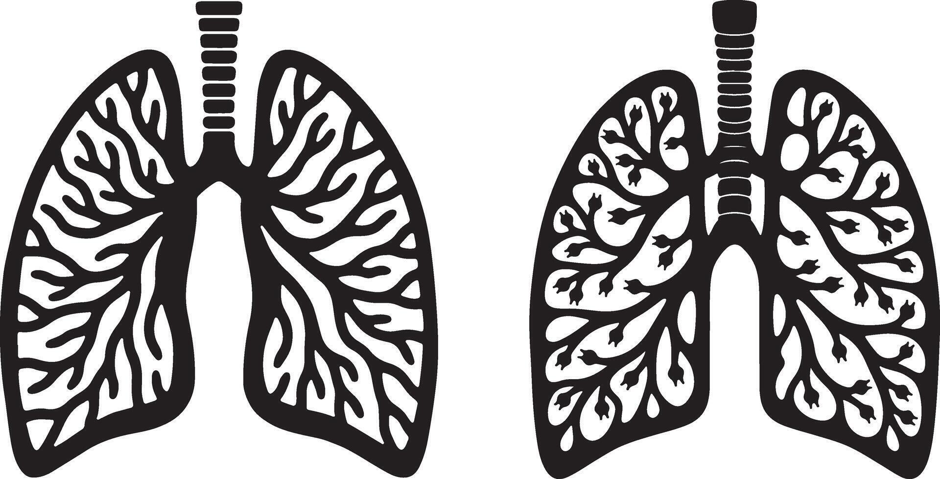Black Silhouette Lung Illustration with Tree Branch Design vector