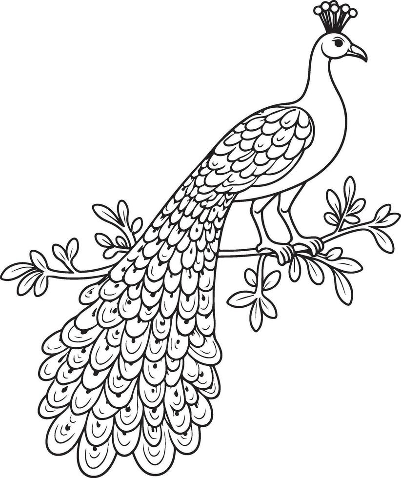 Elegant Peacock Silhouette Illustration with Intricate Patterns and Floral Design vector