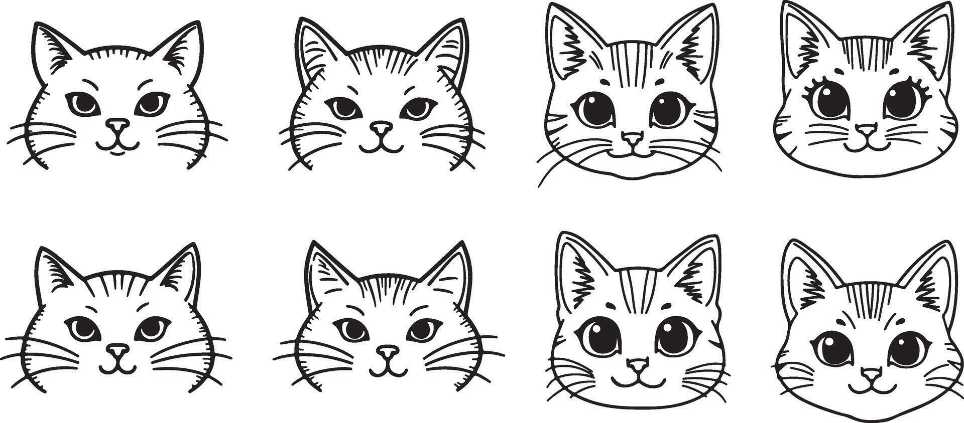 Cat Face Line Art Set vector