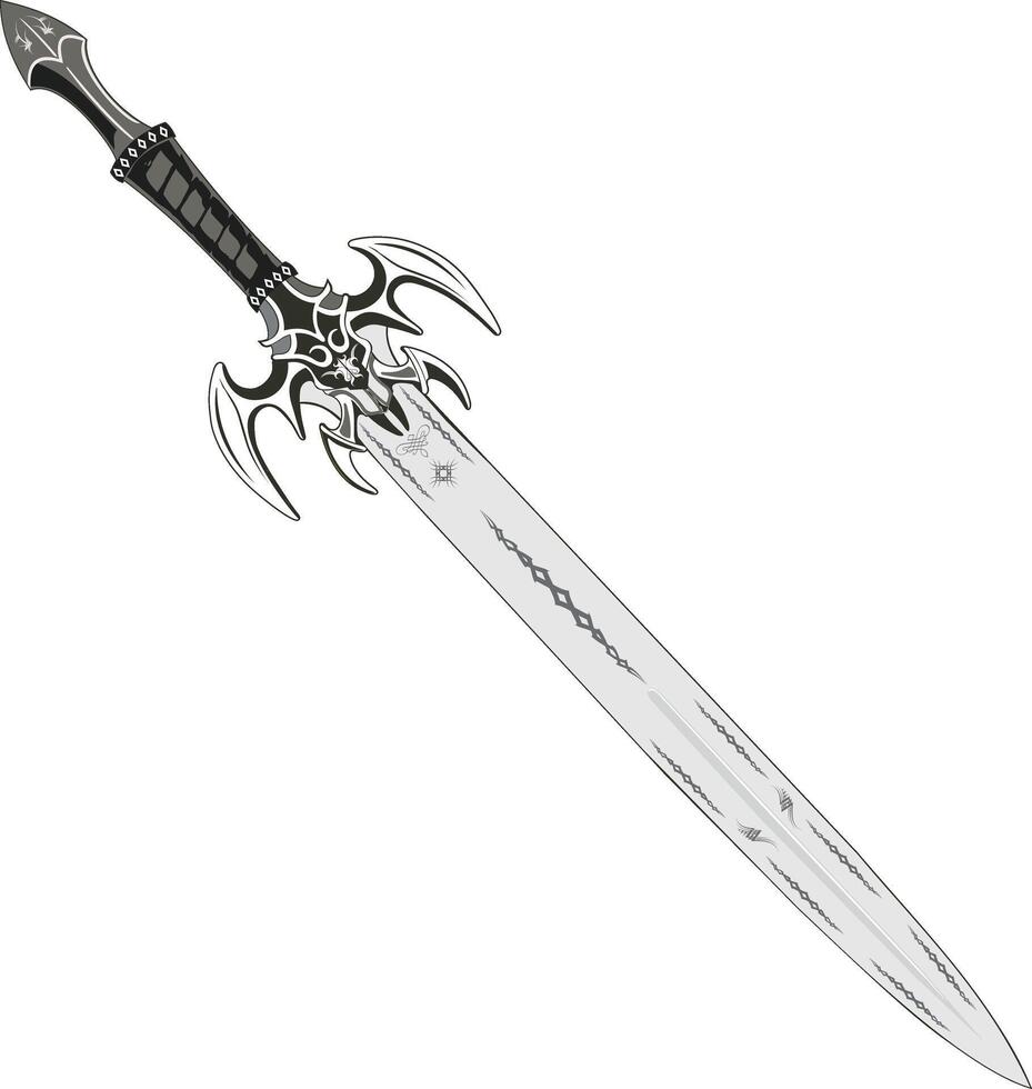 sword illustration with decorations on the blade vector