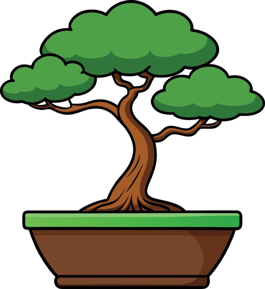 Bonsai tree, a miniature tree carefully cultivated in a container vector