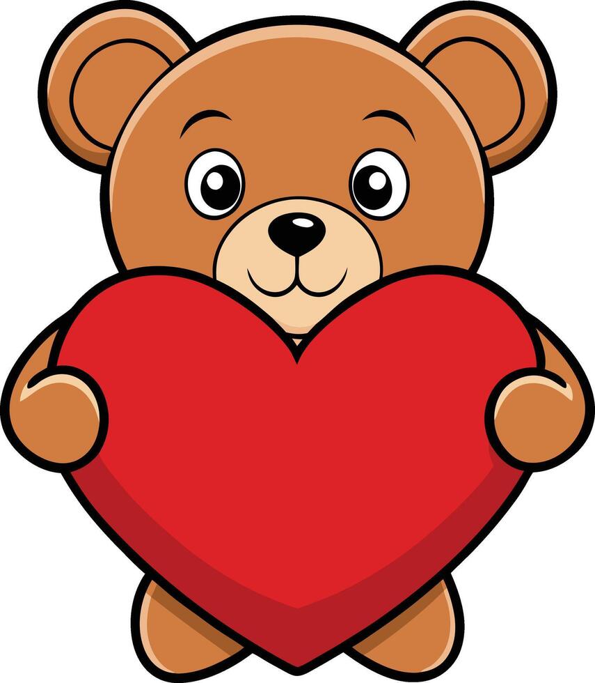 Teddy bear cradling a large red heart, symbolizing love and affection. vector