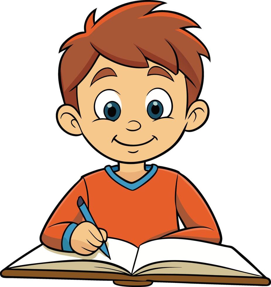 Child focused on writing in a notebook vector