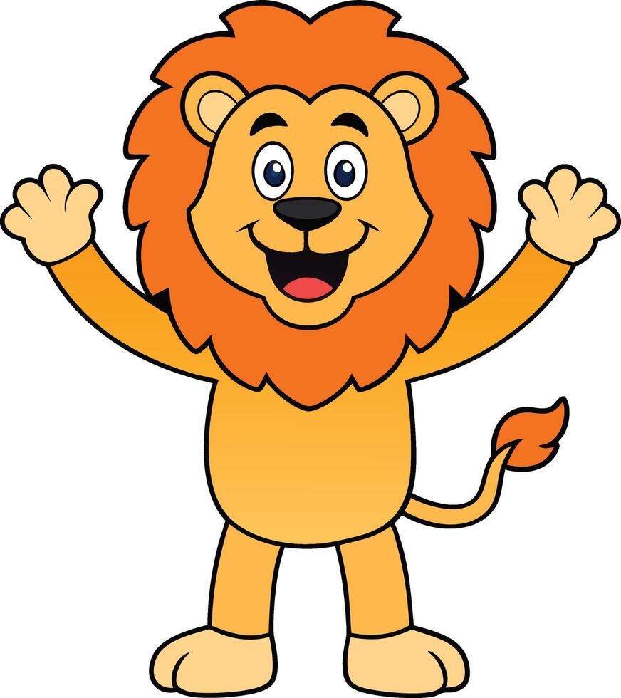 Lion illustration with a friendly expression and inviting open arms mascot logo design vector