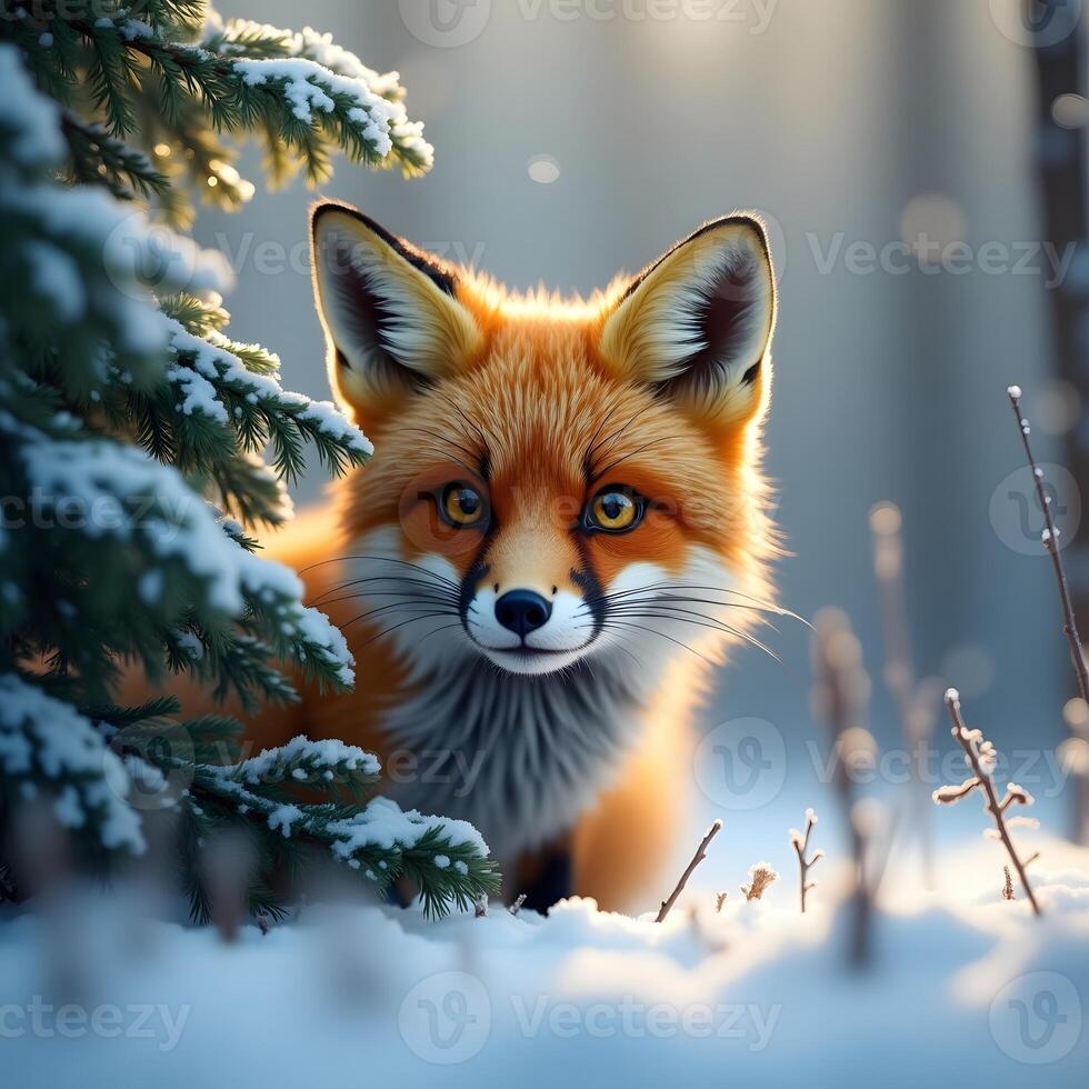 red fox in snow photo