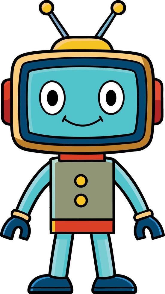 Cartoon robot with a vintage television screen for a head mascot logo design vector