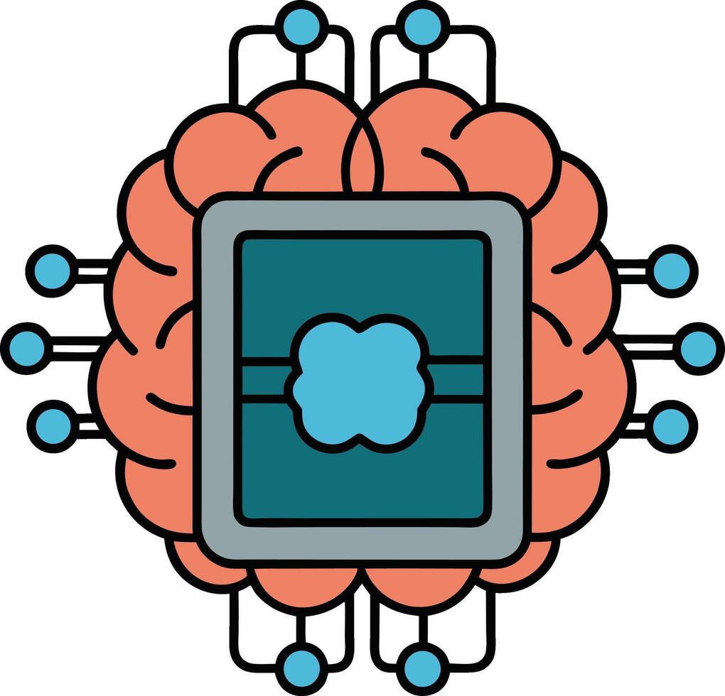 Brain Chip Interface brain seamlessly integrated with a microchip artificial intelligence vector