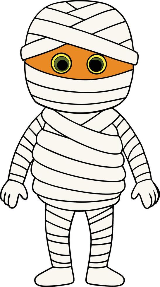 Cartoon mummy with detailed bandage wraps vector