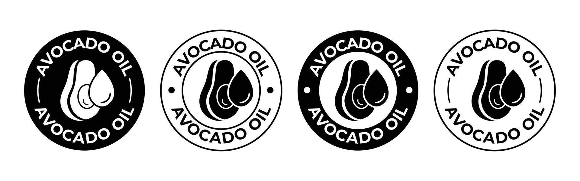 Avocado oil icon set avocado with oil drop label logo badge sticker symbol emblem stamp circle line flat isolated on white background avocado oil label for product packaging design vector