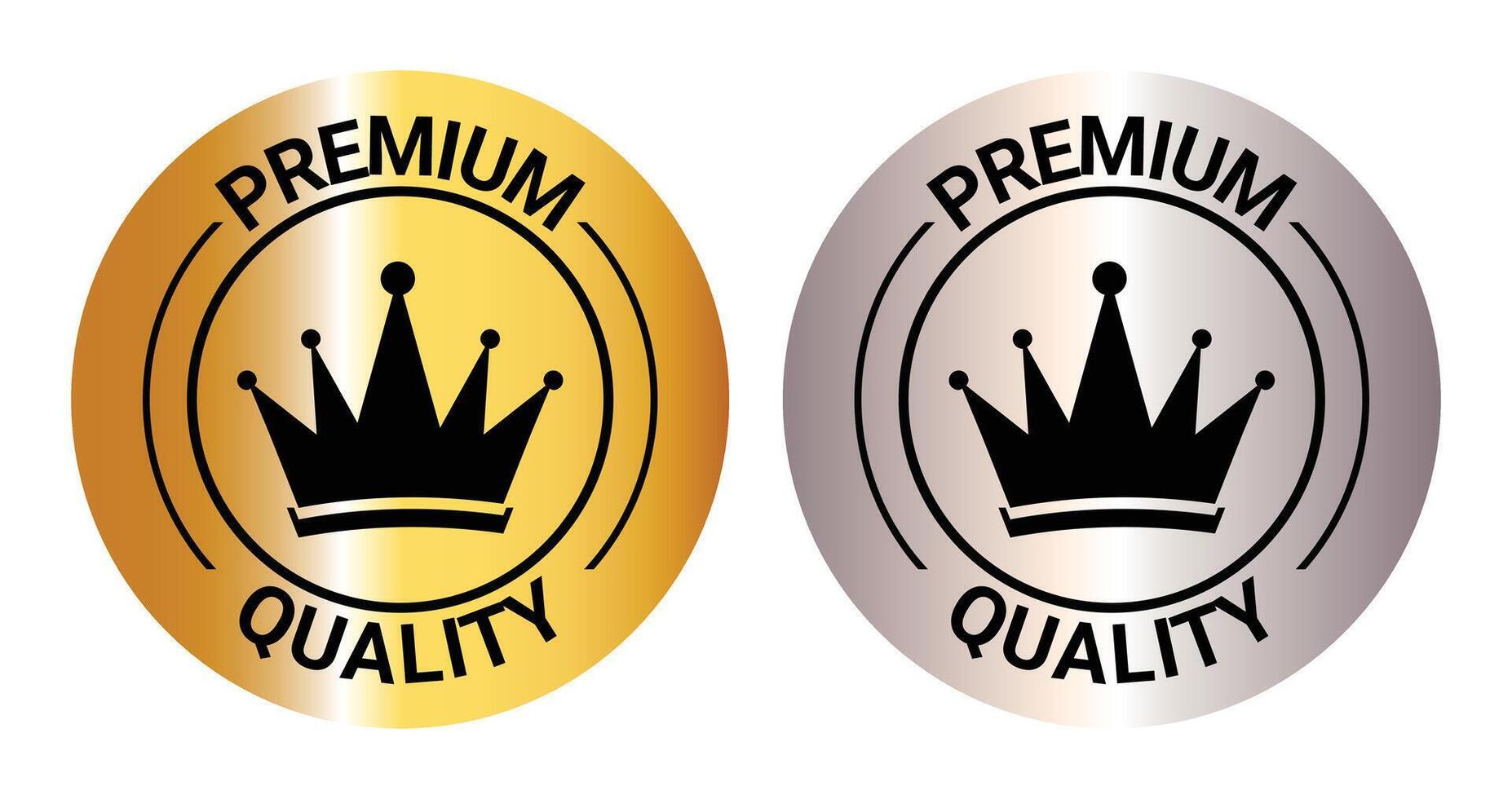 Premium Quality Gold and Silver Circular Badges with Crown vector