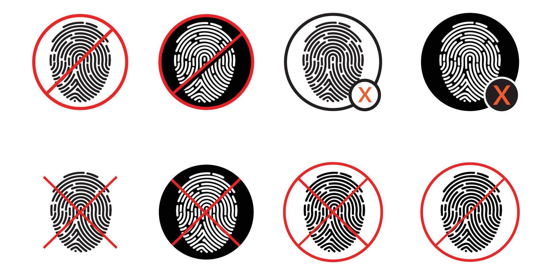 A Collection of Fingerprint Icons Showing Acceptance and Rejection vector