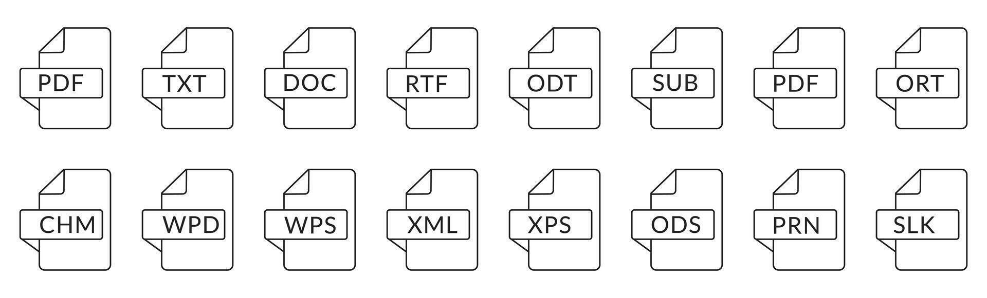 Line Icon Set of Text File Formats Documents vector
