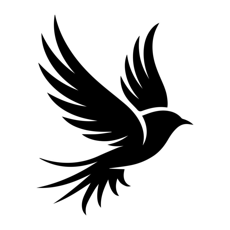 Stylized Black Bird in Flight Graphic Design vector