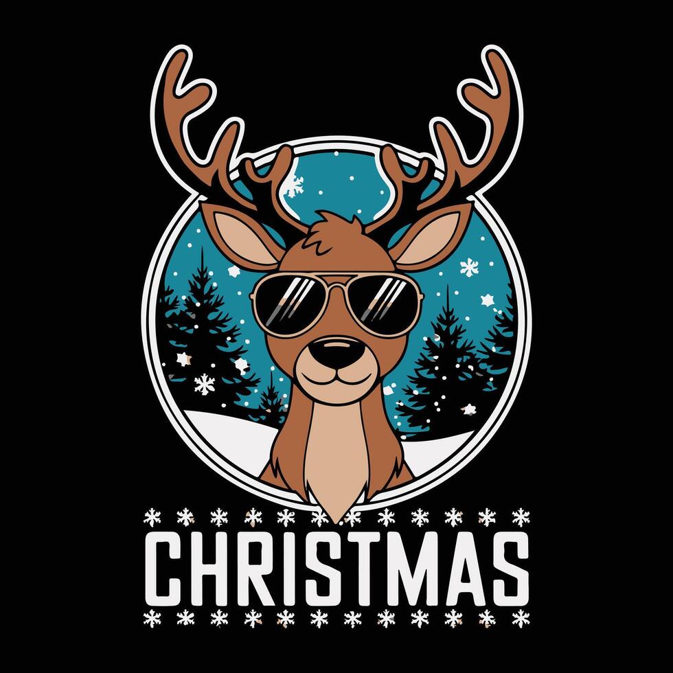 Cool Reindeer Wearing Sunglasses Christmas Design vector