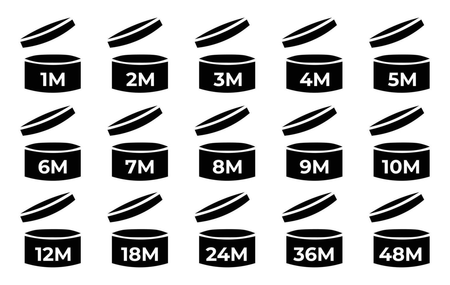 Collection of Jar Icons Indicating Shelf Life in Months vector