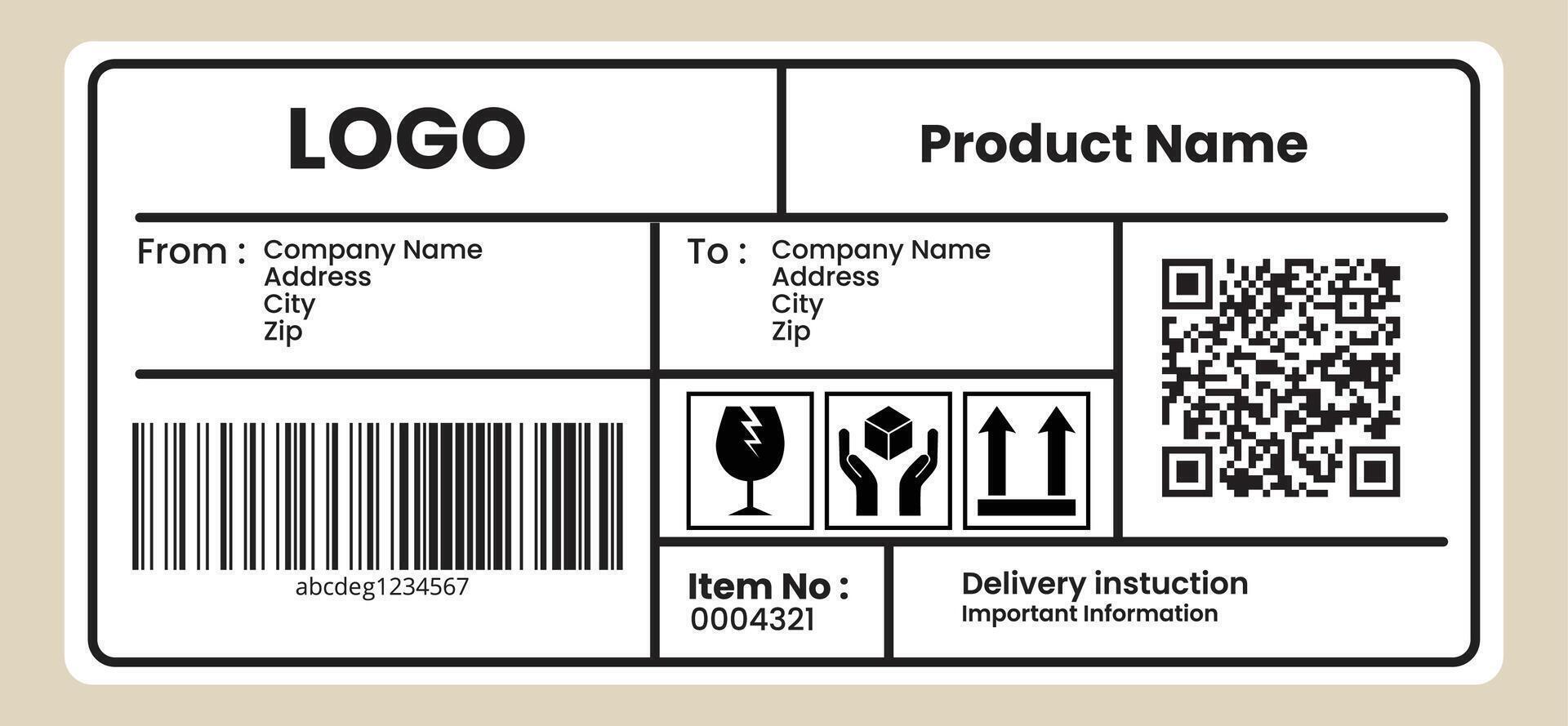 Product Shipping Label Template with QR Code and Barcode vector