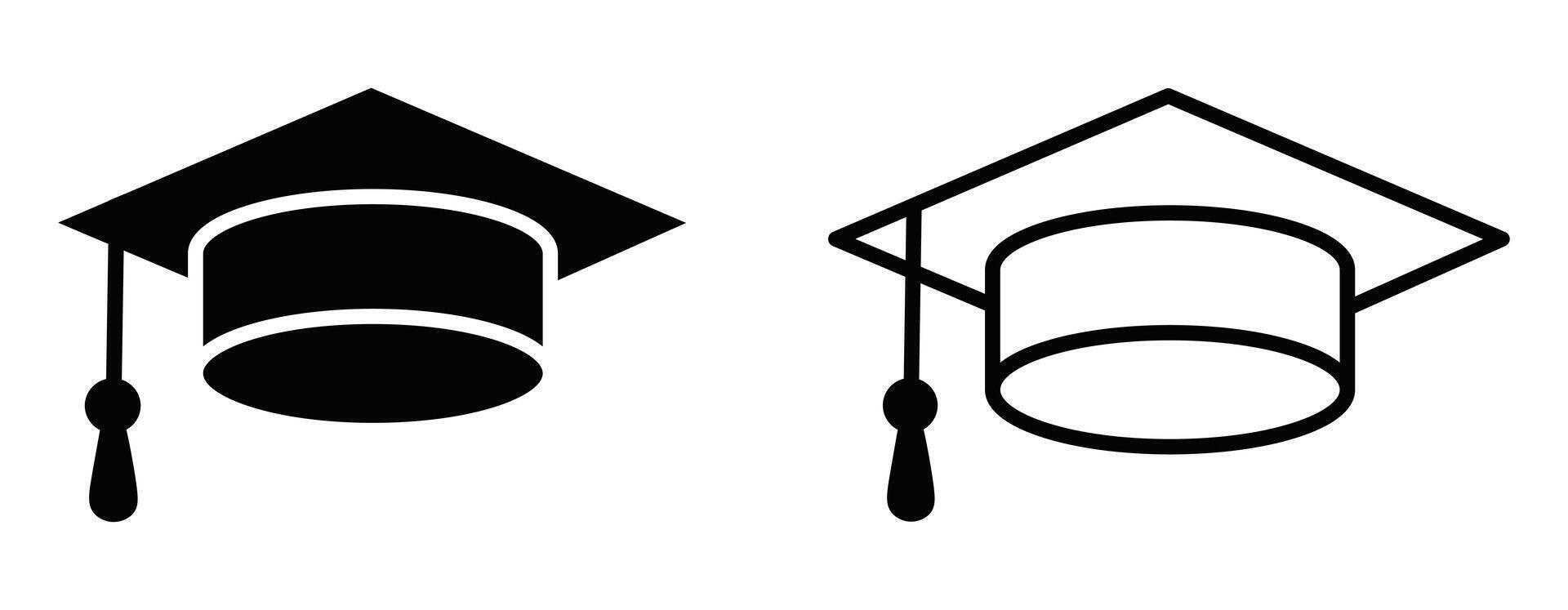 Graduation Cap Icons Solid and Outline Styles for Academic Designs vector