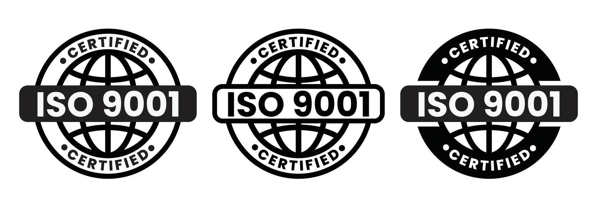 ISO 9001 Certification Seals Three Variations of a Global Standard vector
