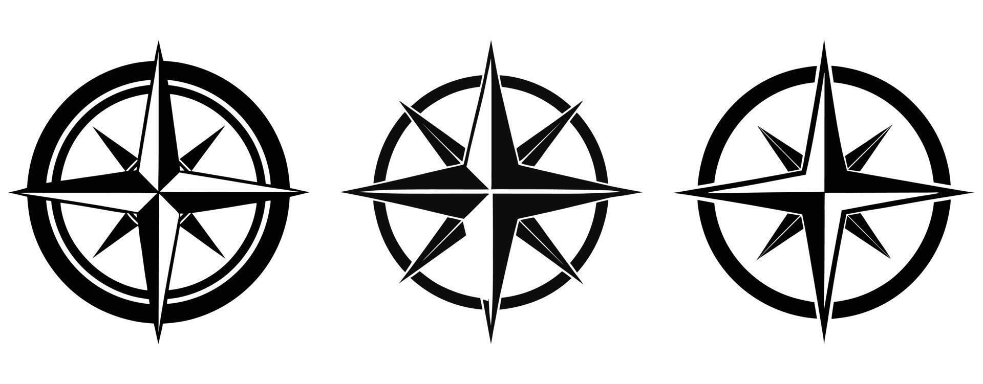 Three Stylish Black and White Compass Rose Illustrations vector