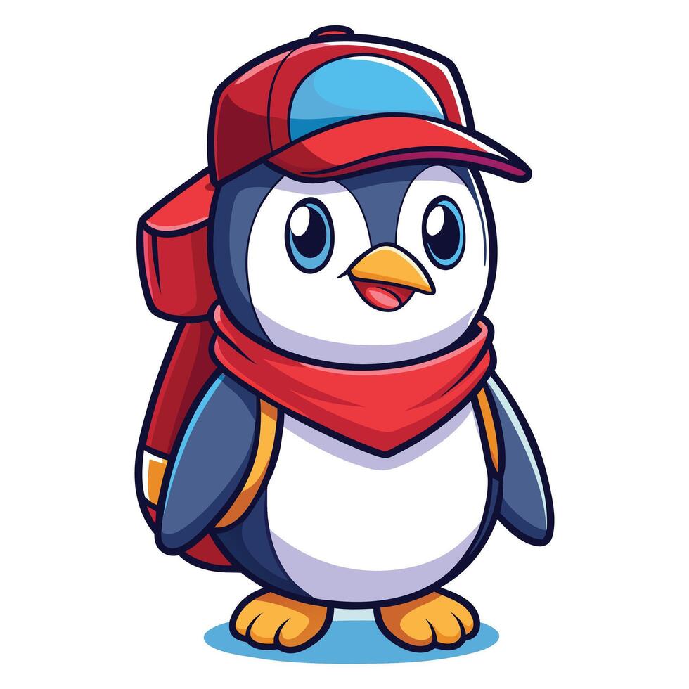 Adorable Penguin Backpacker A Cute Cartoon Illustration of a Penguin Ready for an Adventure vector