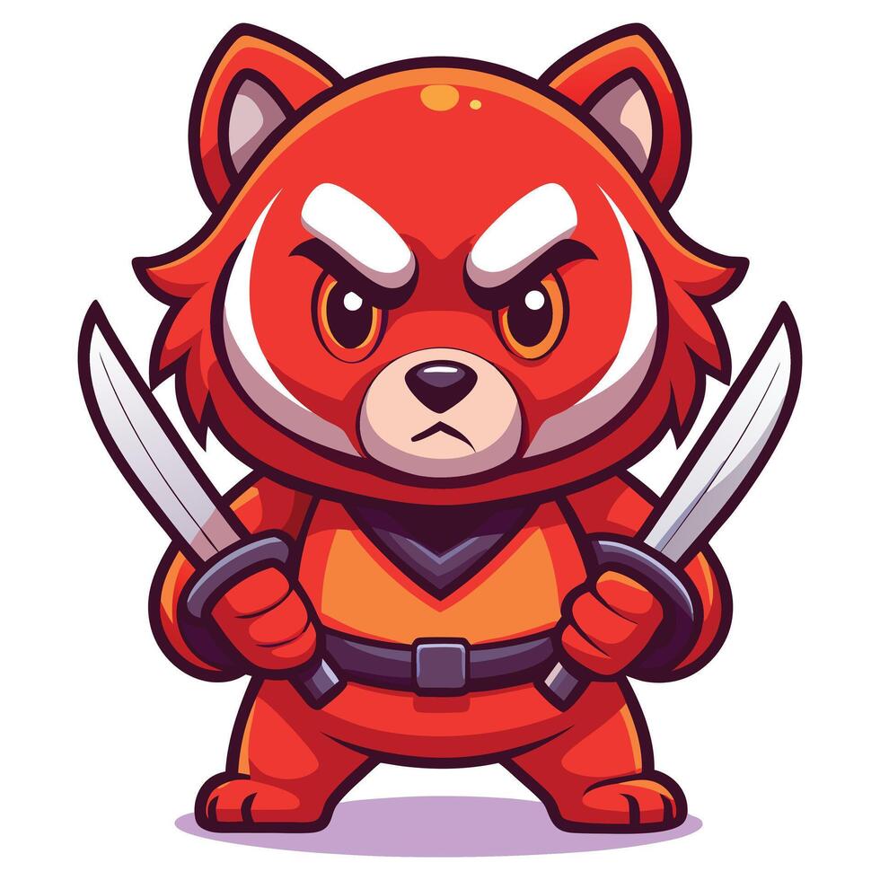 Fierce Red Panda Warrior Cartoon Character Illustration vector