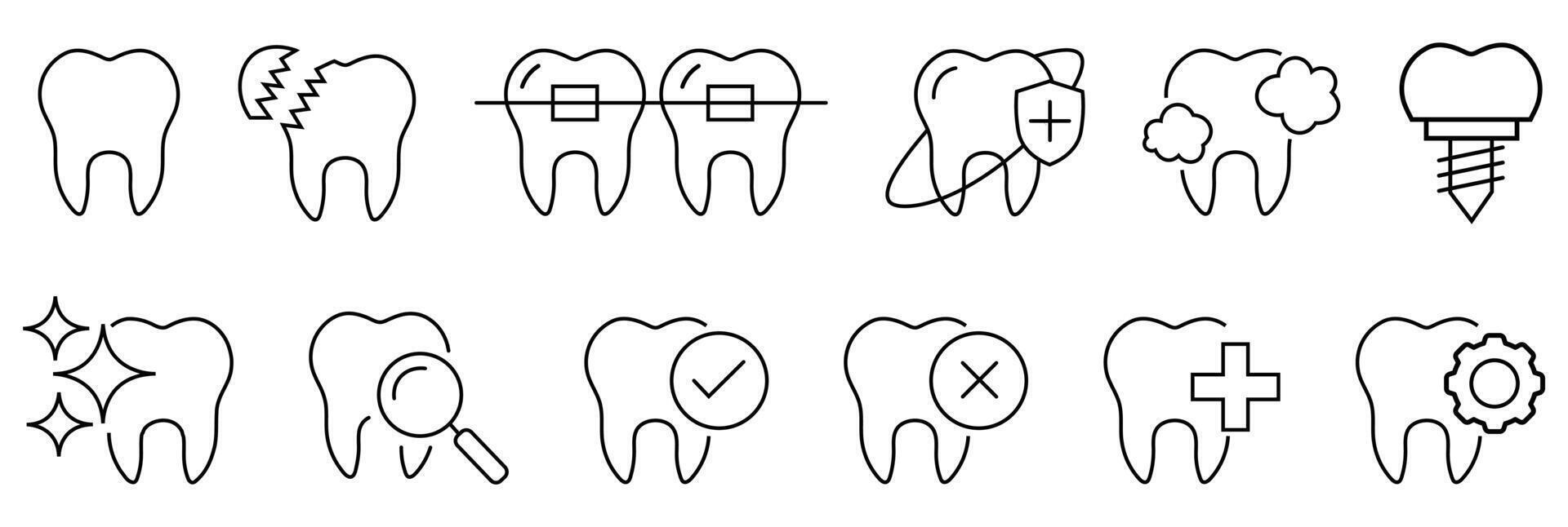 A Collection of Dental Icons Depicting Various Procedures and Conditions vector