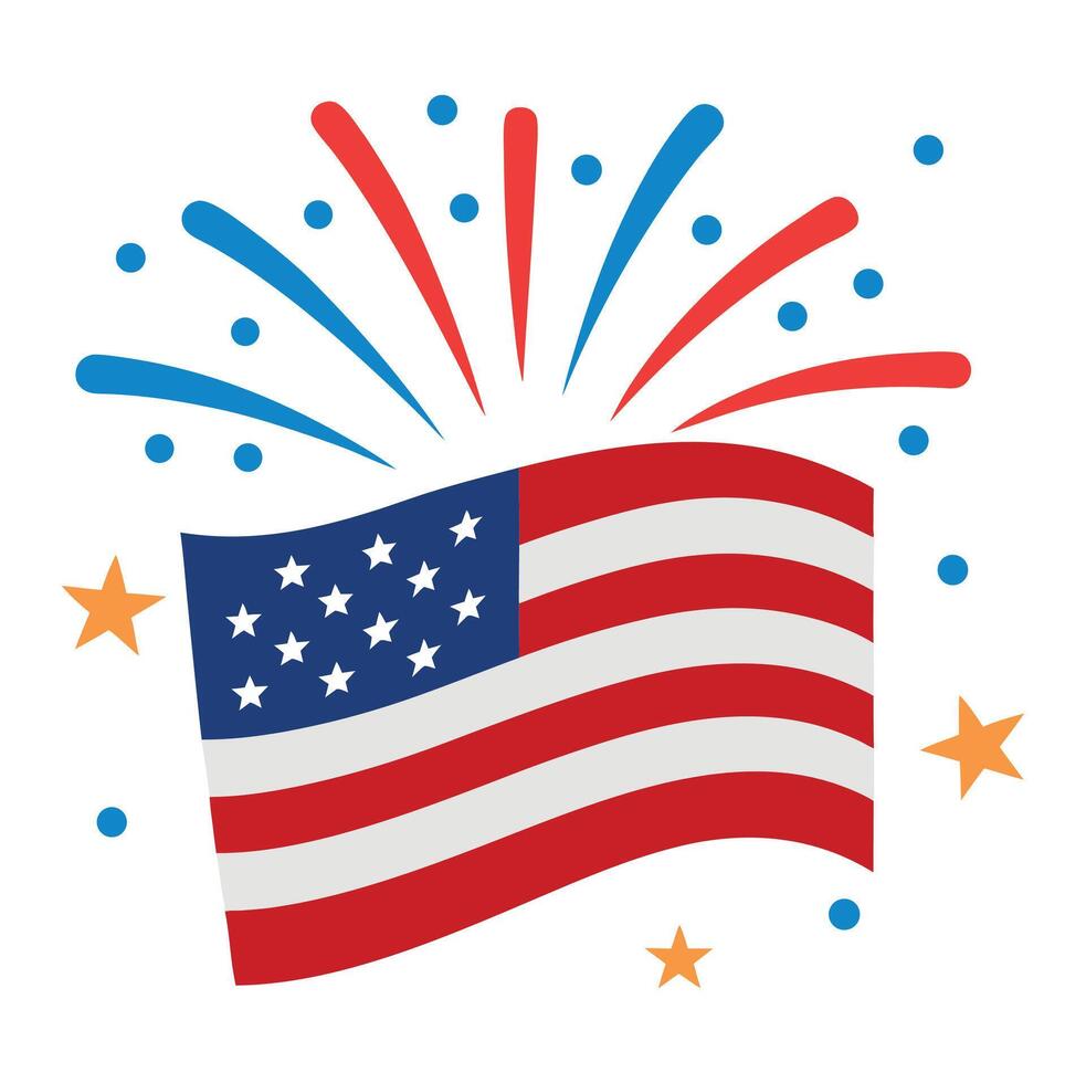 American Flag with Fireworks and Stars A Patriotism Illustration vector