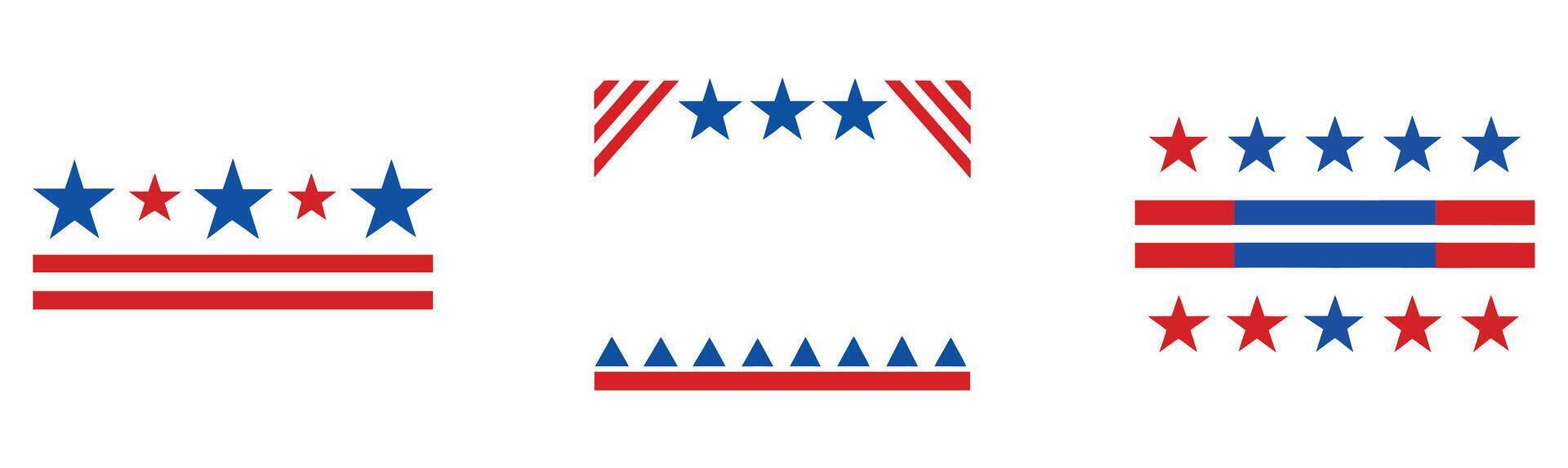 Patriotic American Flag Design Elements Stars Stripes Triangles Red Blue White vector