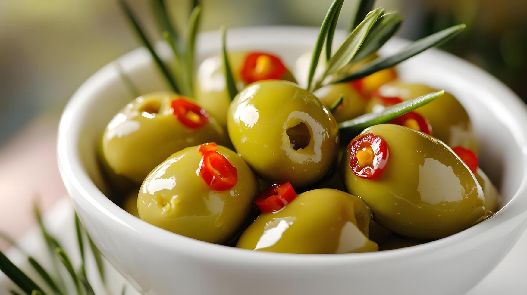 Marinated Green Olives with Rosemary and Chili Peppers photo