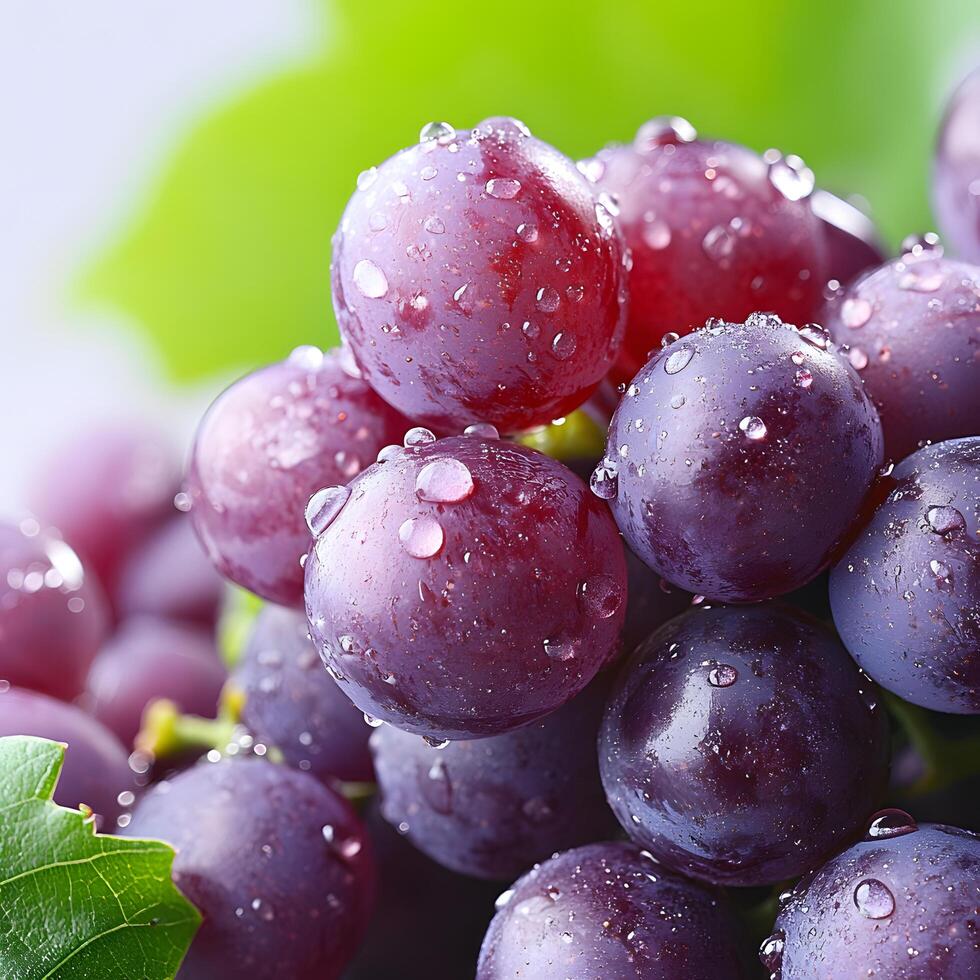 Closeup of Fresh Red Grapes with Water Droplets photo