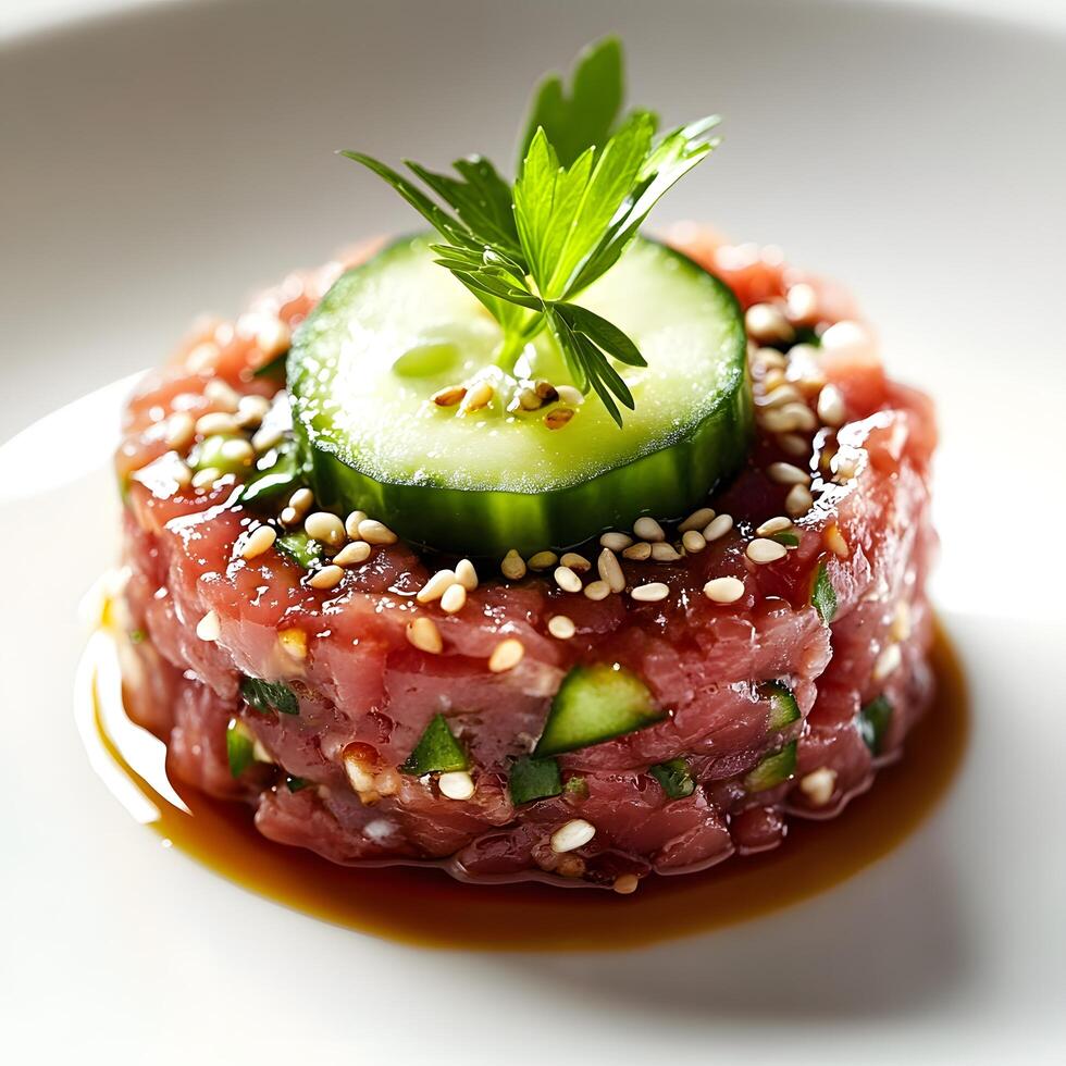 Delicious Tuna Tataki with Cucumber and Sesame Seeds photo