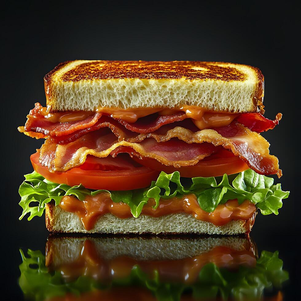 Delicious Crispy Bacon Sandwich with Lettuce and Tomato photo