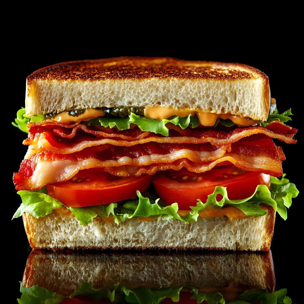 Delicious Crispy Bacon BLT Sandwich on Toasted Bread photo